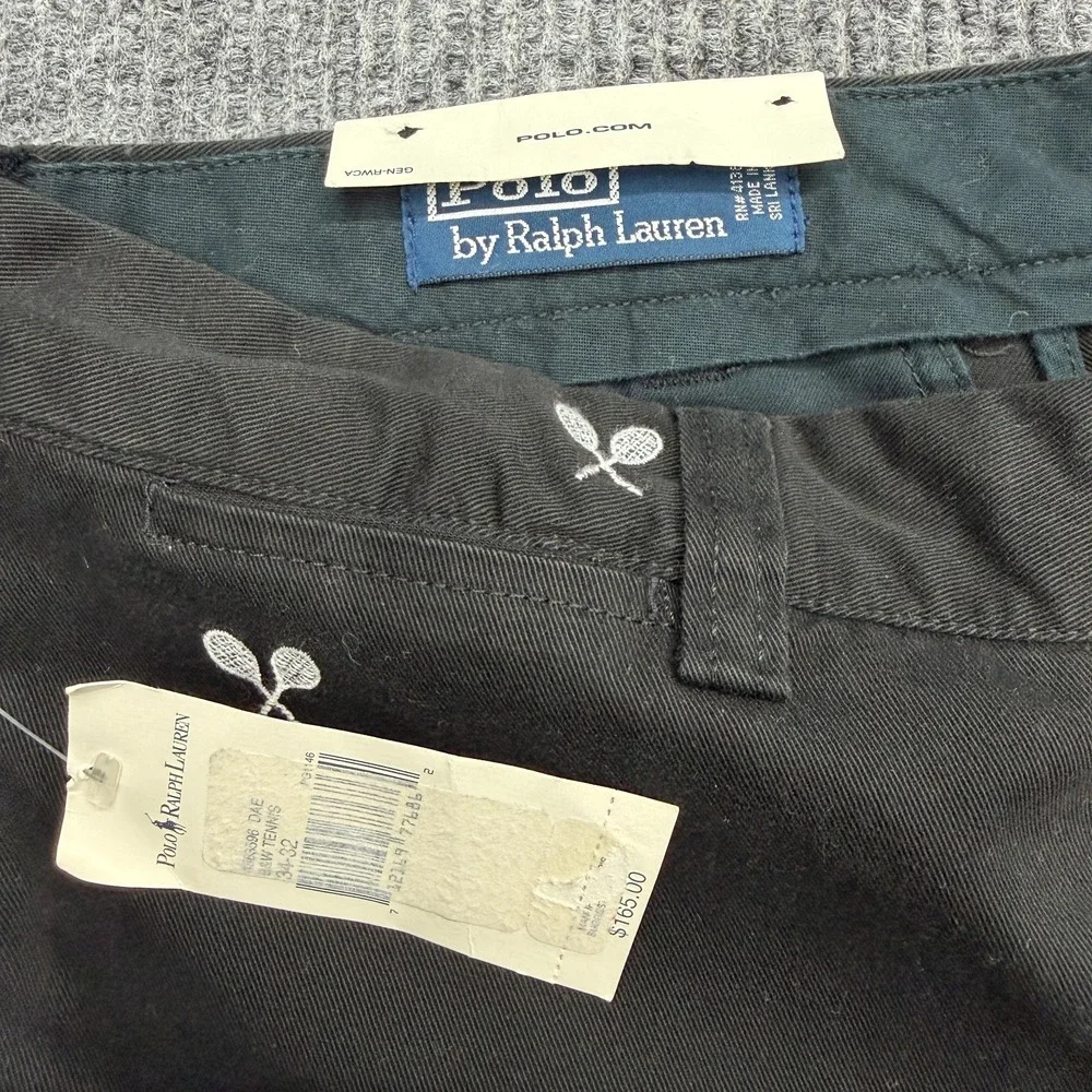 NWT Vintage Polo Ralph Lauren Pants Mens 34x32 Black Chino Tennis AOP Trousers